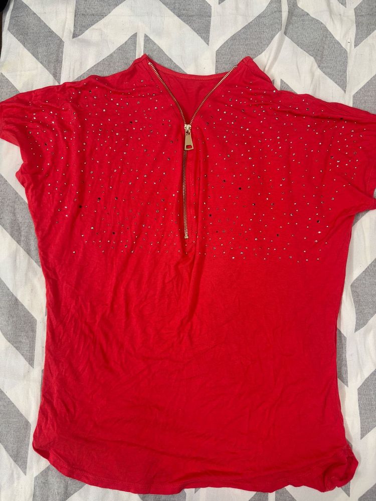 Red Embellished Top