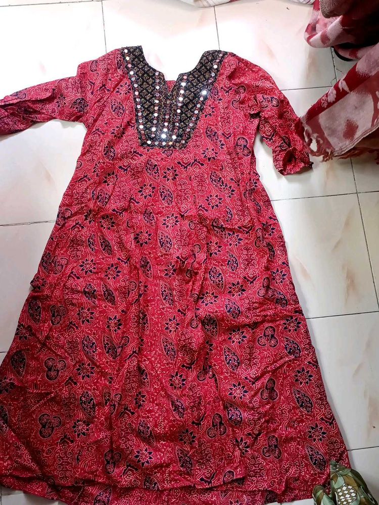 Ajarak Cotton Anarkali Top