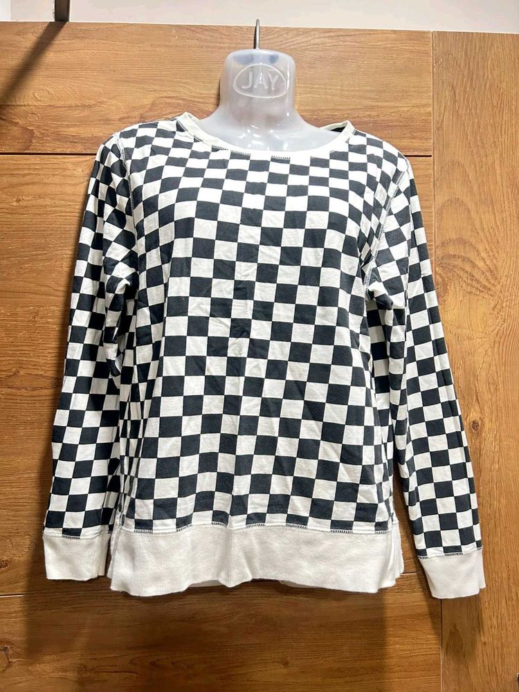 Black &amp; White Checkerboard Full-Sleeve T-Shirt