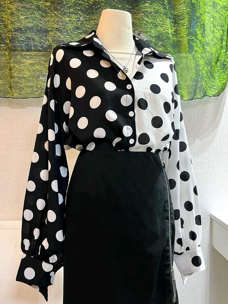 Polka Dot Two-Tone Blouse