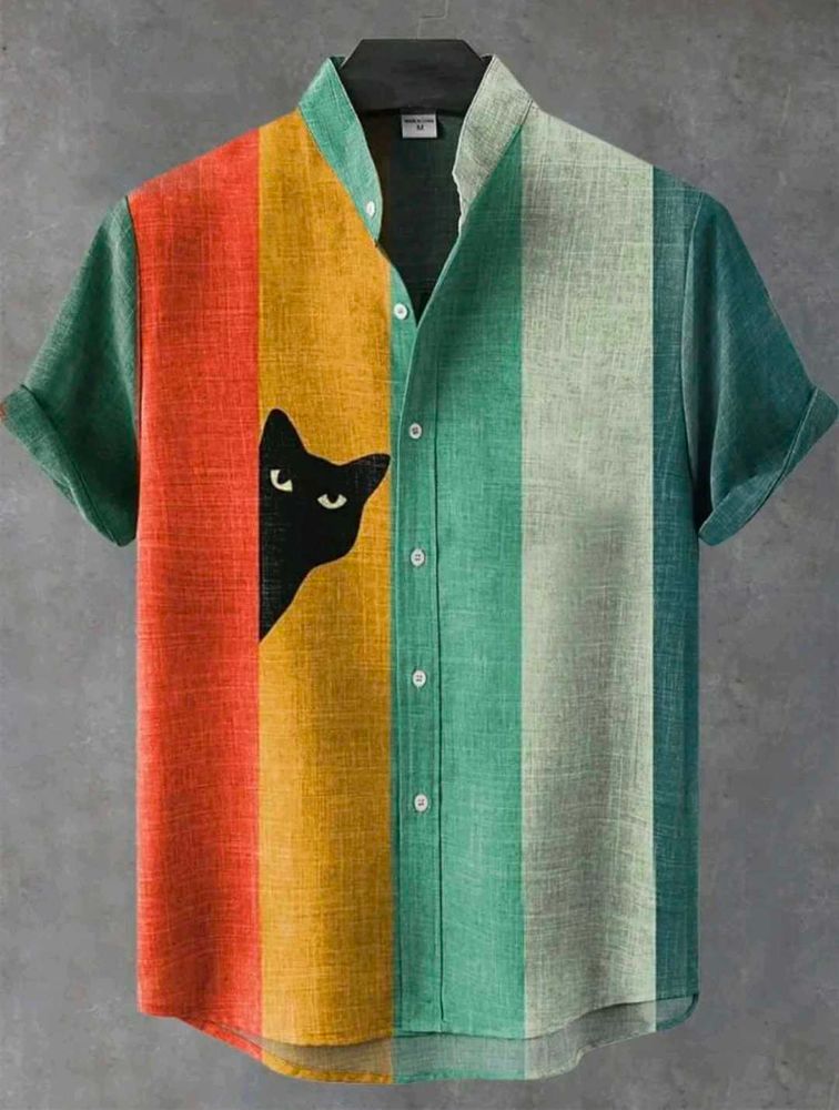 Striped Cat Print Shirt