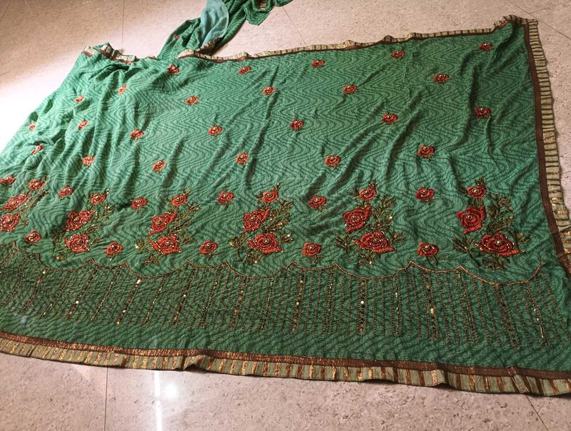 Green Floral Sari with Embellishments🌹