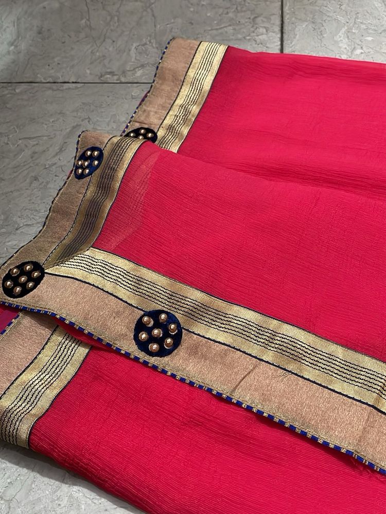 Pink Saree with Embellished Border