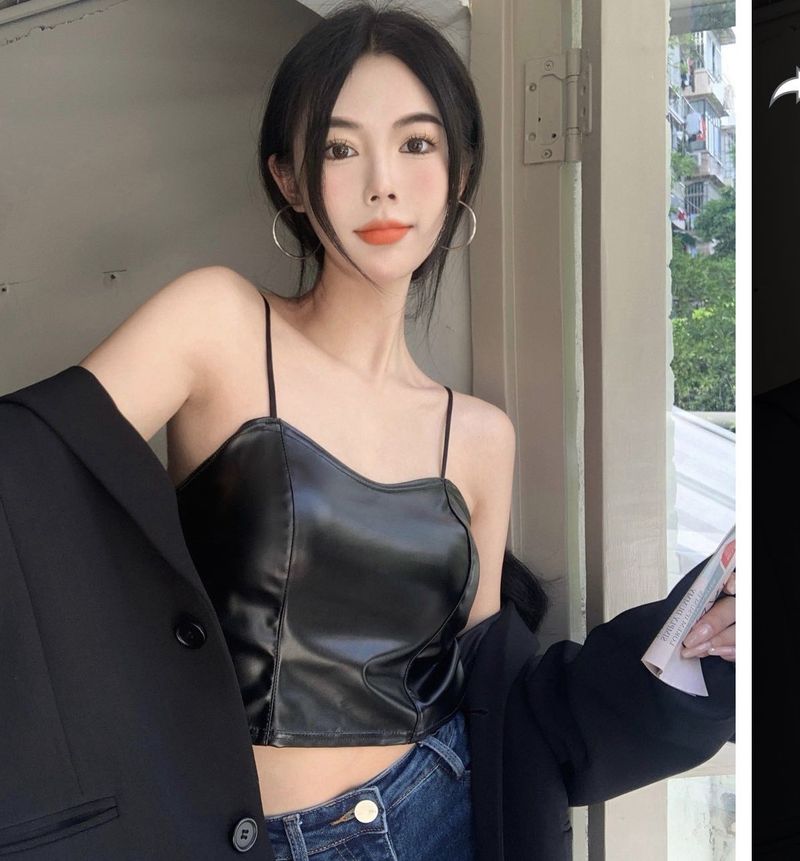 Black Faux Leather Cami