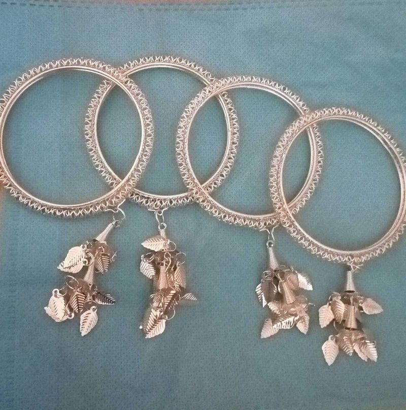 Silver Bangles with Leaf Charms