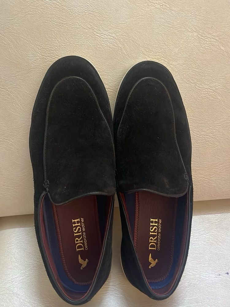 DRISH Black Suede Leather Loafers