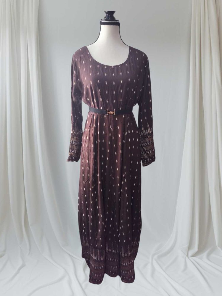 Brown Maxi Dress with Long Sleeves