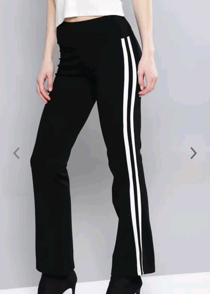 Black Flared Pants with White Side Stripes