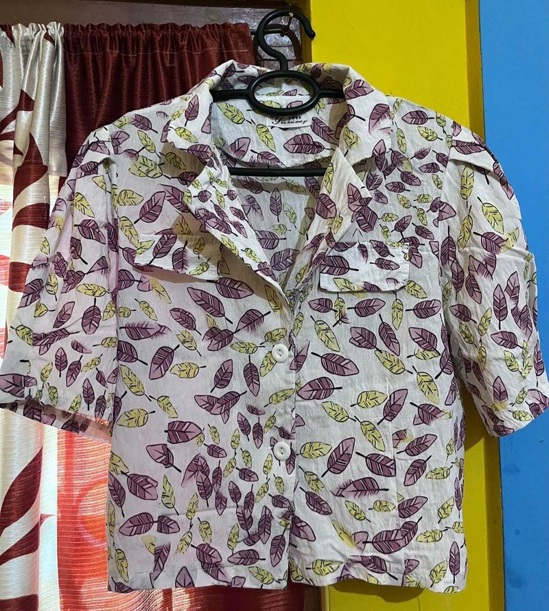 Leaf Print Short Sleeve Shirt