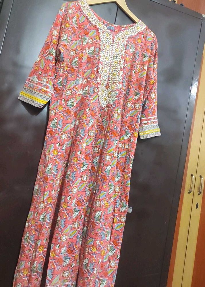 Pink Anarkali Kurti Floral Printed For 42 Bust