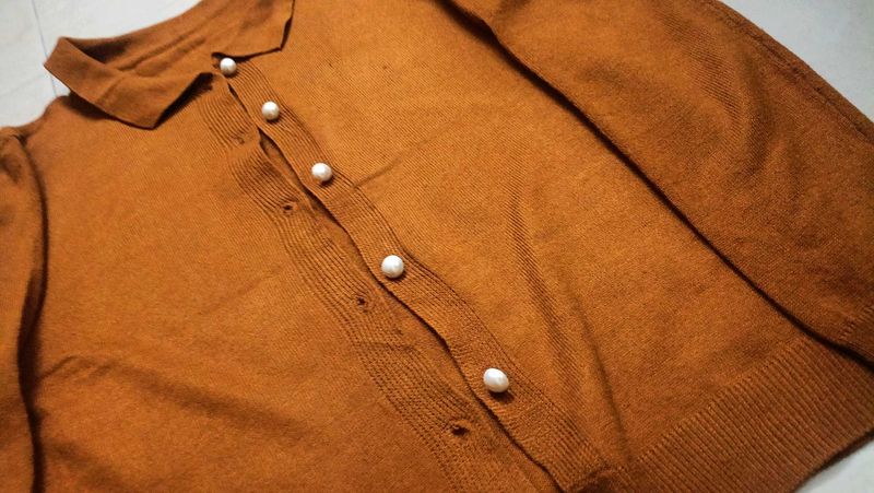 Brown Cardigan with Pearl Buttons