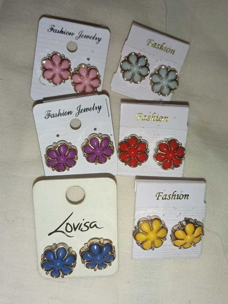 Set of 6 Flower Stud Earring Combo