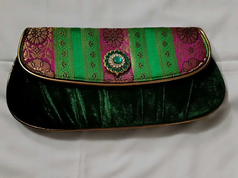 New Brand Banarsi And Velvet Touch Hand Clutch