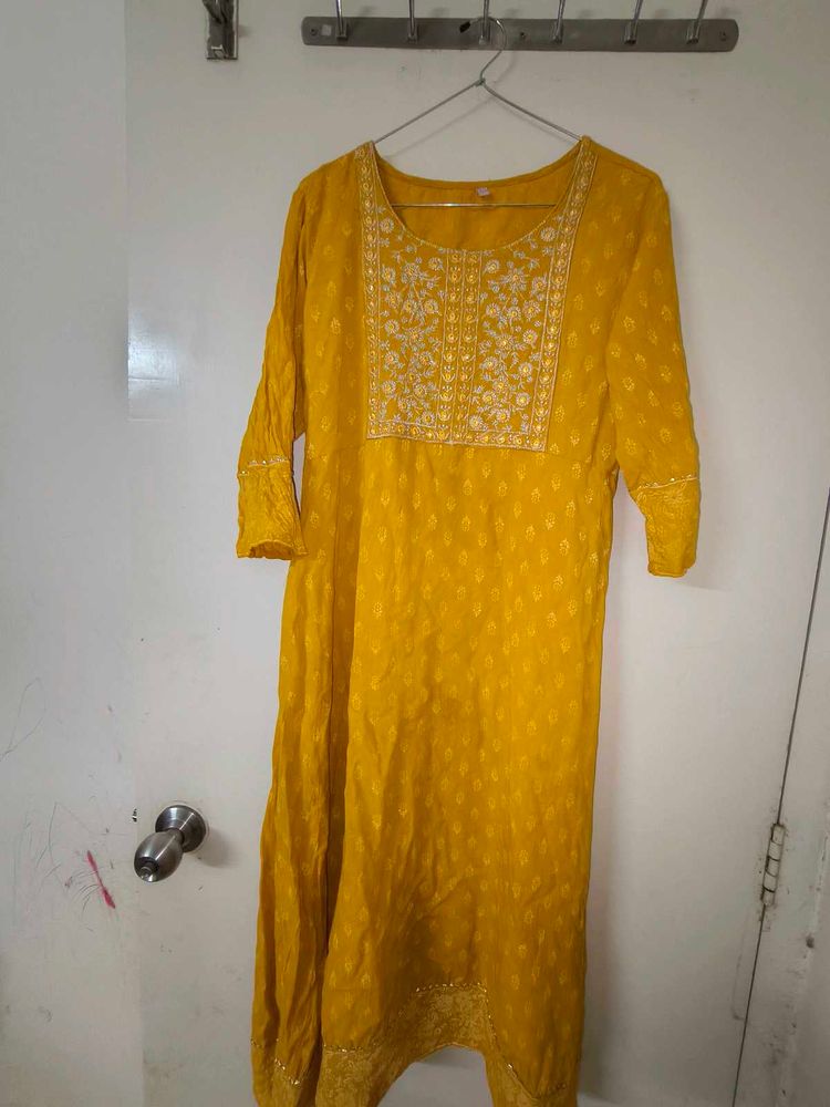 Yellow Embroidered Kurta