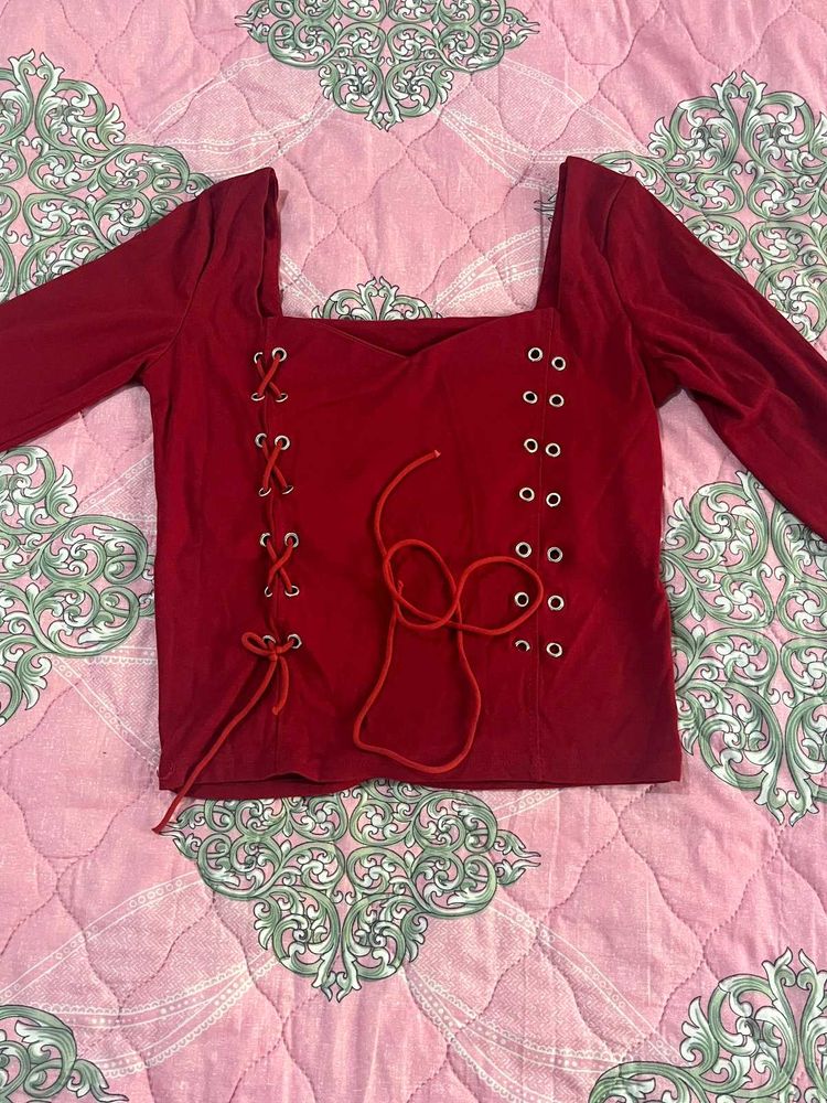 Y2k Red Long Sleeve Corset Top