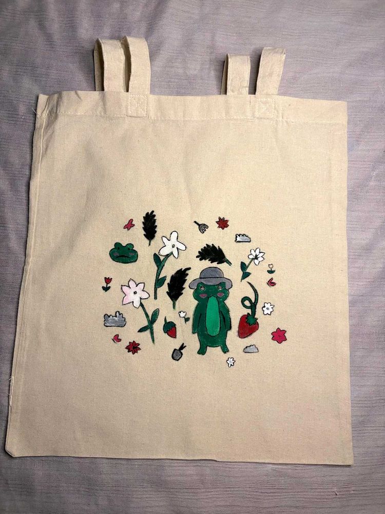 Cute  Handstitched Frog Tote Bag