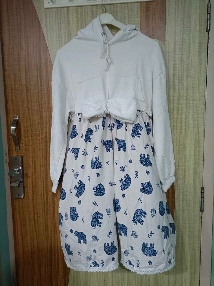Imported Cute Bear Print winter Dress
