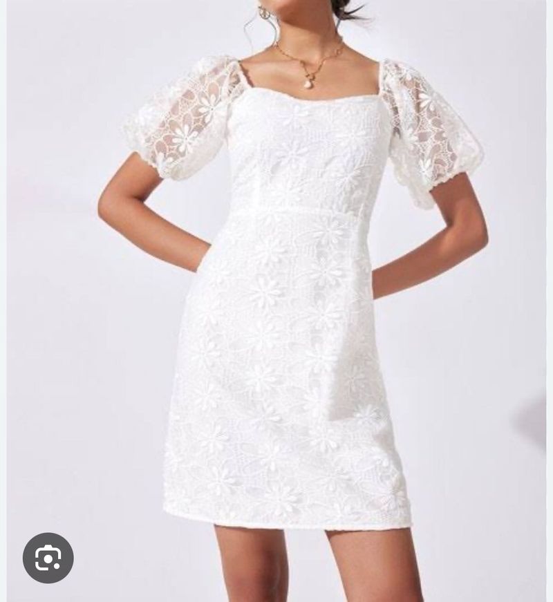 White Lace Puff Sleeve Dress