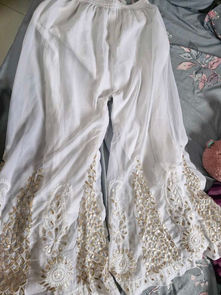 White Embroidered Palazzos Chikankari