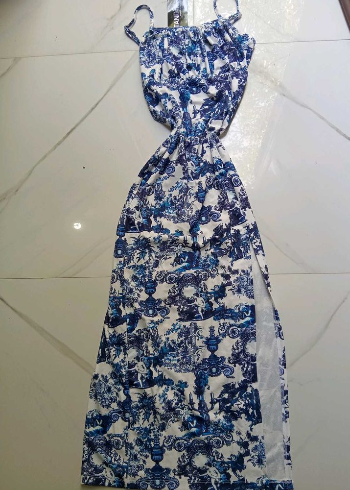Blue &amp; White Toile Maxi Dress