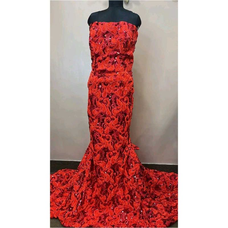 3D PAISLEY GOWN WITH TRAIL