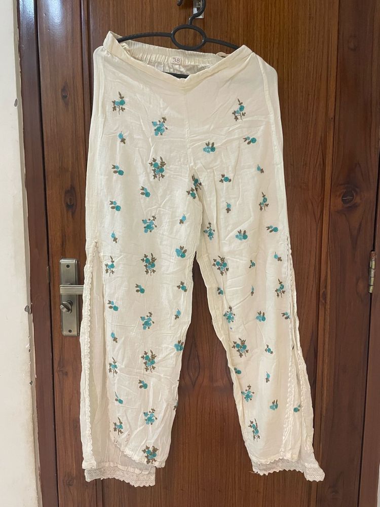 Floral Embroidered Palazzo Pants