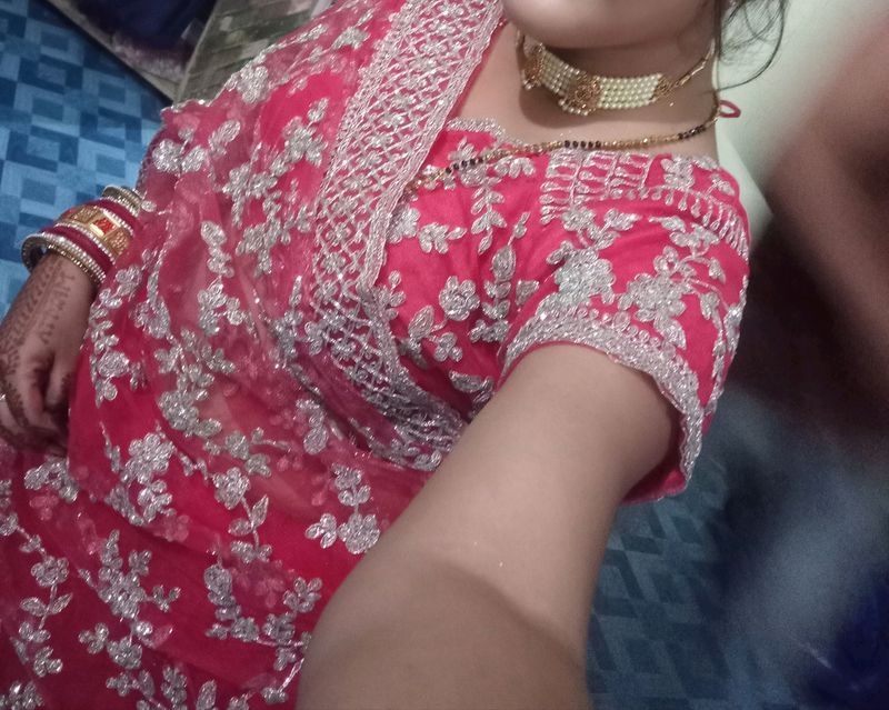 Red Color Net Saree Party Wear