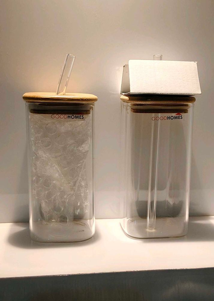 GoodHomes Glass Canisters with Bamboo Lid &amp; Straw