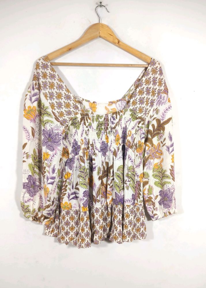 Floral Smocked Peasant Blouse