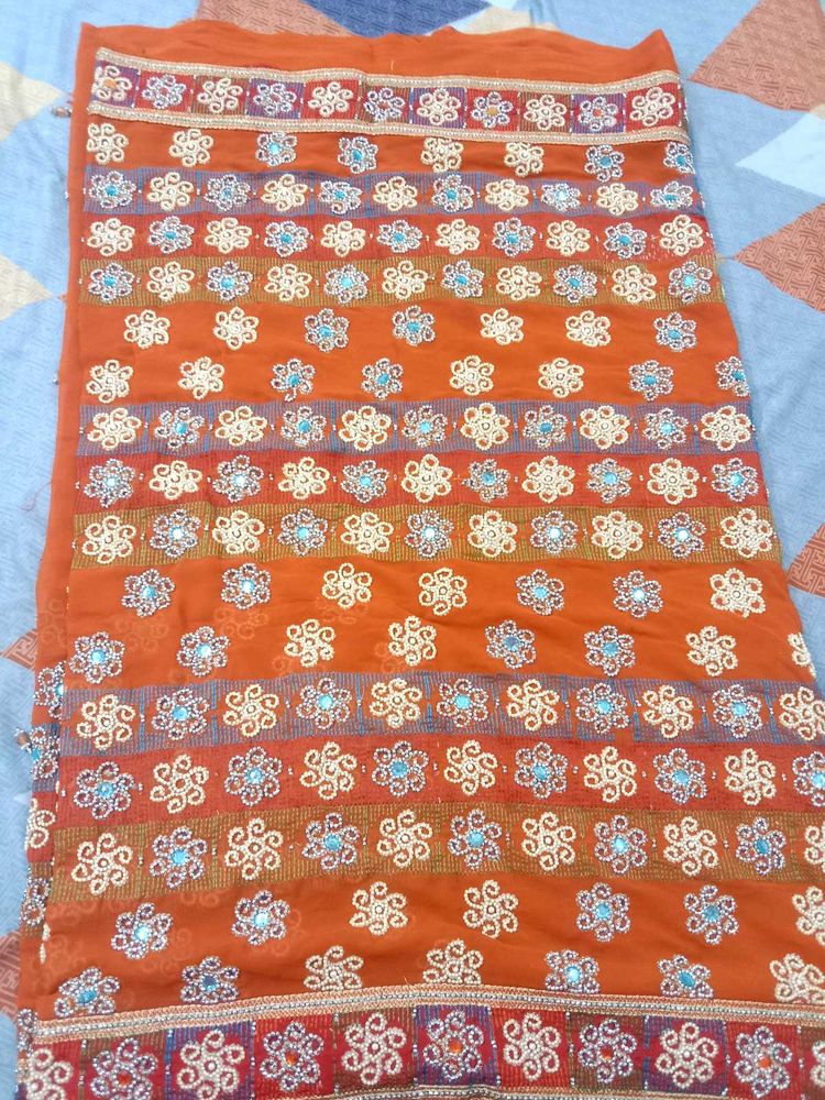 Orange embroidered Heavy Saree