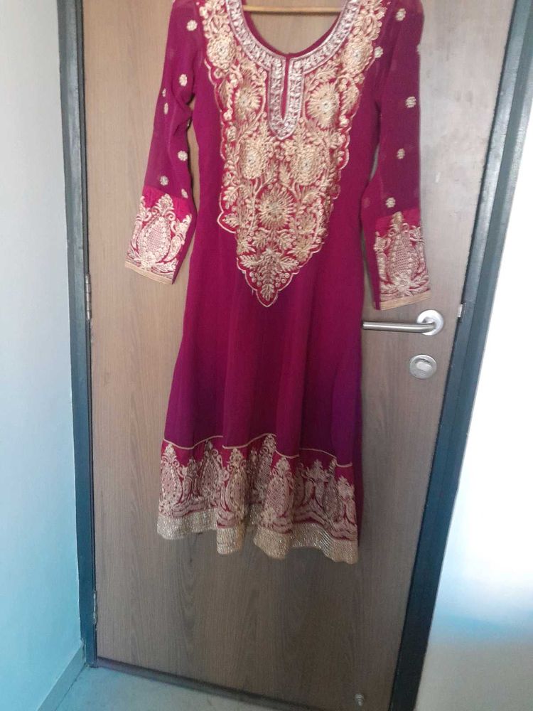 Elegant Maroon Embroidered Kurta Churidar Dupatta