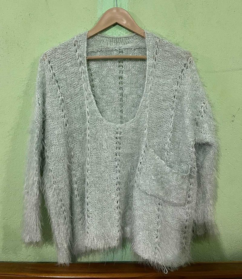 vintage luxury gorge blue fur mohair knitwear