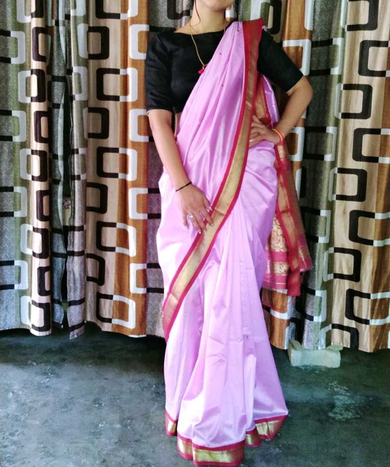 Magenta Plain Saari Red Golden Border