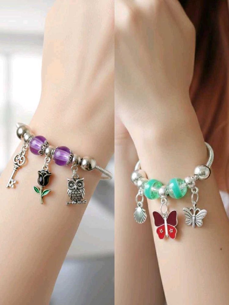 Set Of 2 Charm Pandora Bracelet With Beads
