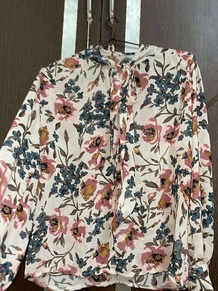 Floral Button And Knot Shirt