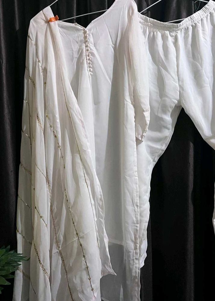 White Chiffon 3-Piece Kurta Set