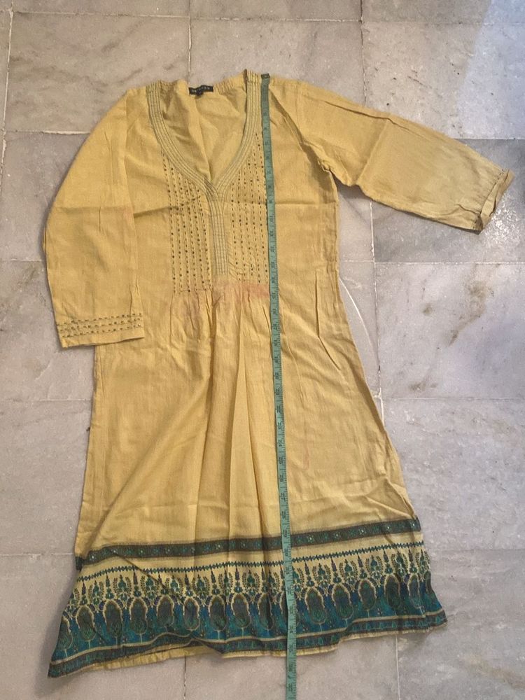 Yellow Embroidered Yoke Tunic Dress/Kurta