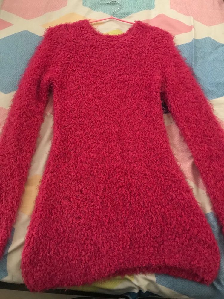 Pink Fuzzy Knit Dress