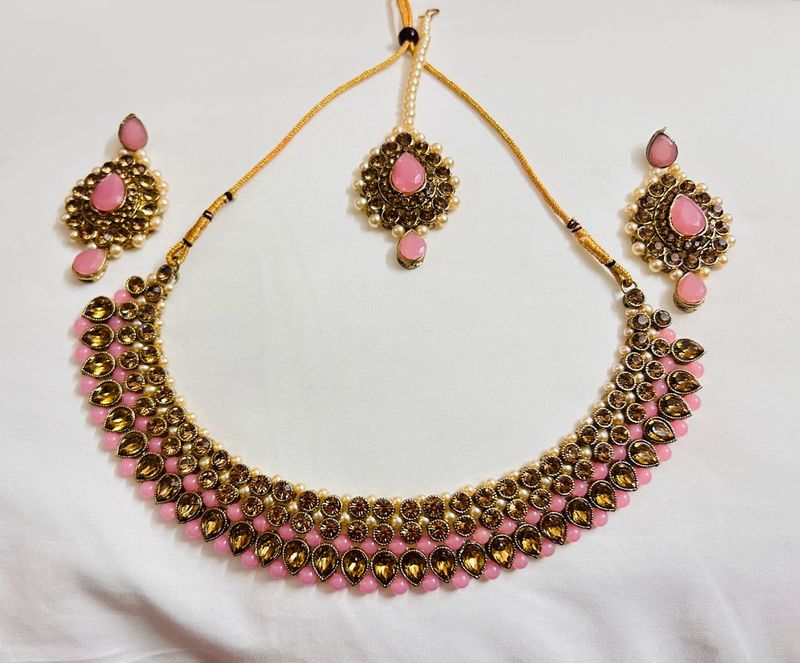 Pink &amp; Gold Indian Jewelry Set