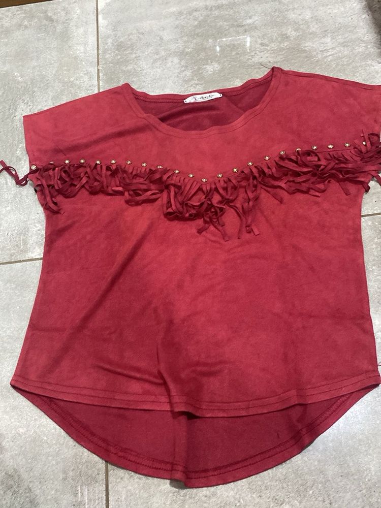 Red Fringe Detail Top