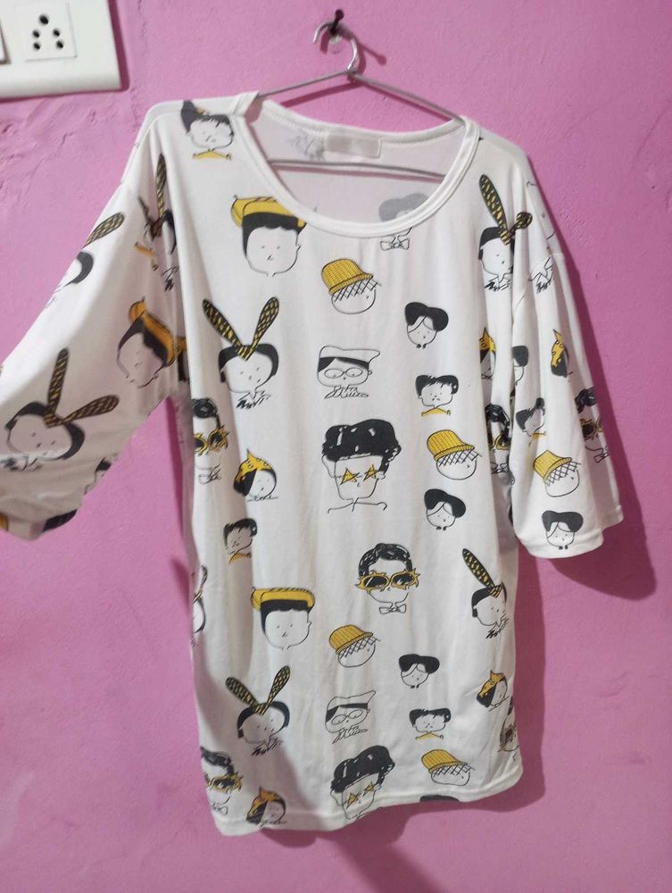 Cartoon Print Oversized Tee