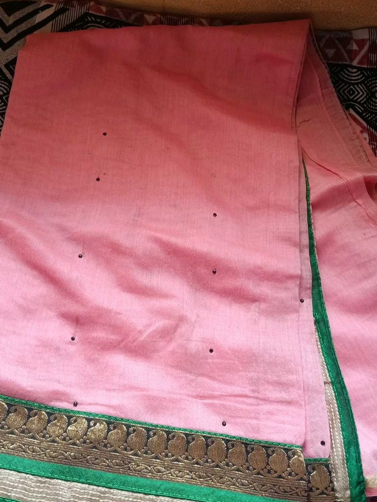Pink Saree with Green Border