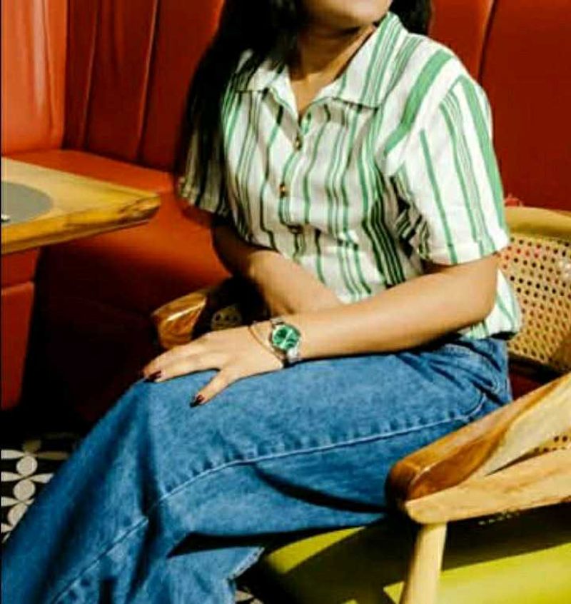 white and green crop shirt