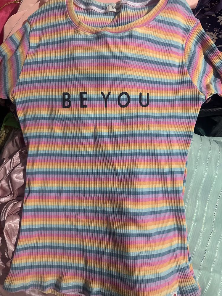 Rainbow Striped &#39;Be You&#39; Tee