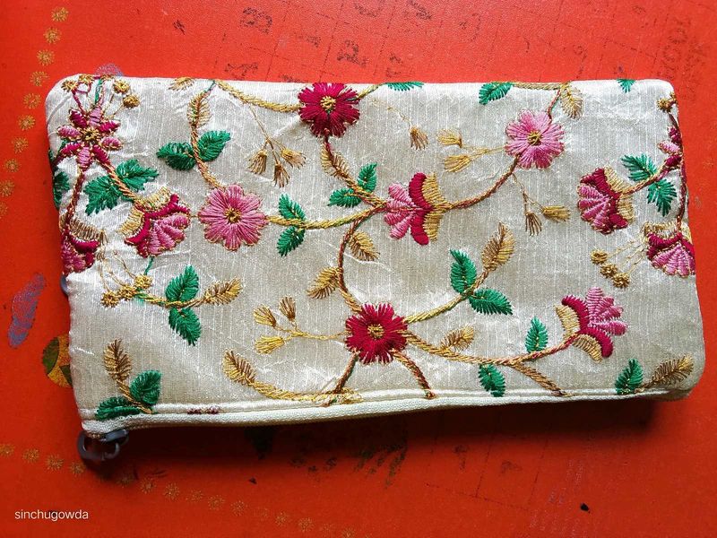 Floral Embroidered Pouch
