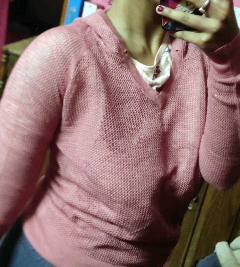 Pink Knit crop Hoodie