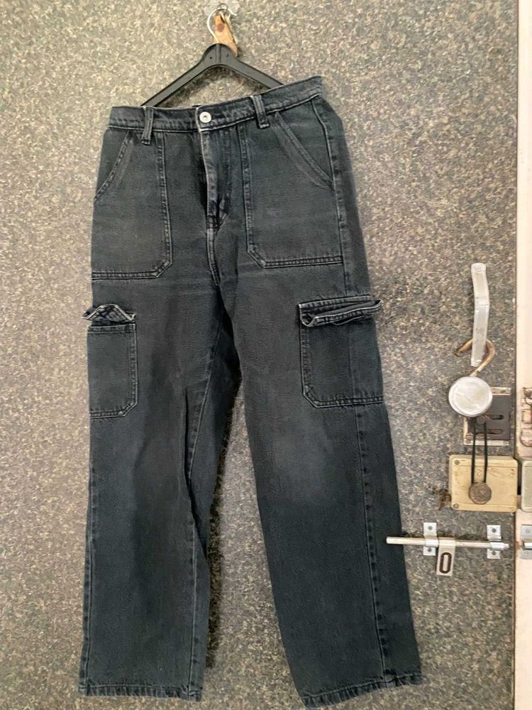 Grey black Denim Cargo Pants