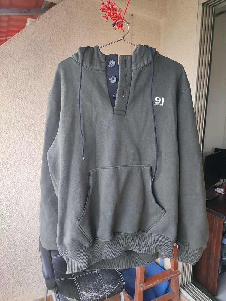 Olive Green Plain Hoodie