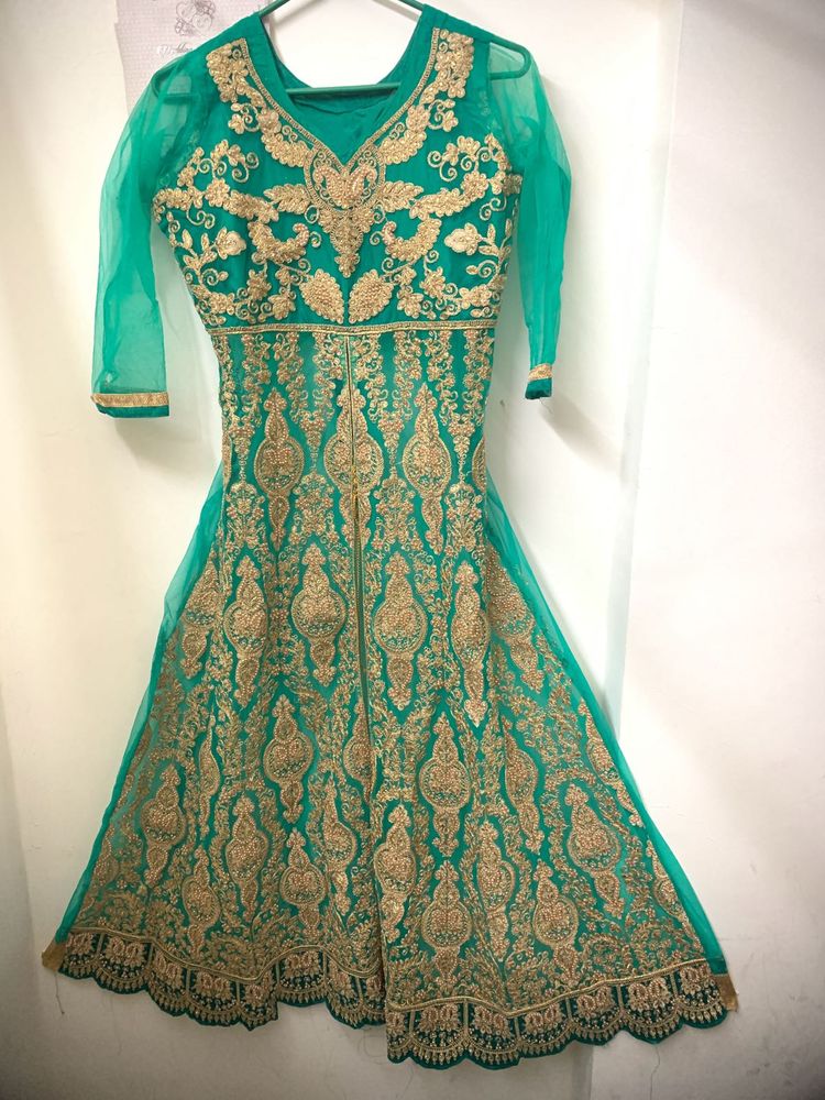 Gown With Lehnga And Dupatta Fully Worked