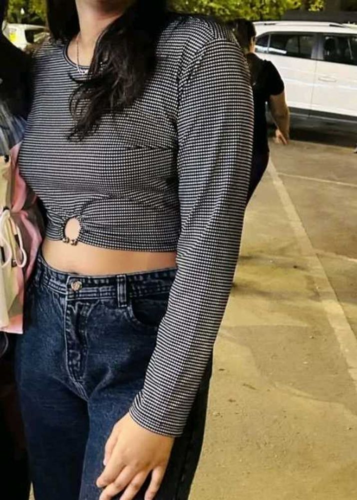 Black And White Crop Regular Top ( Myntra )